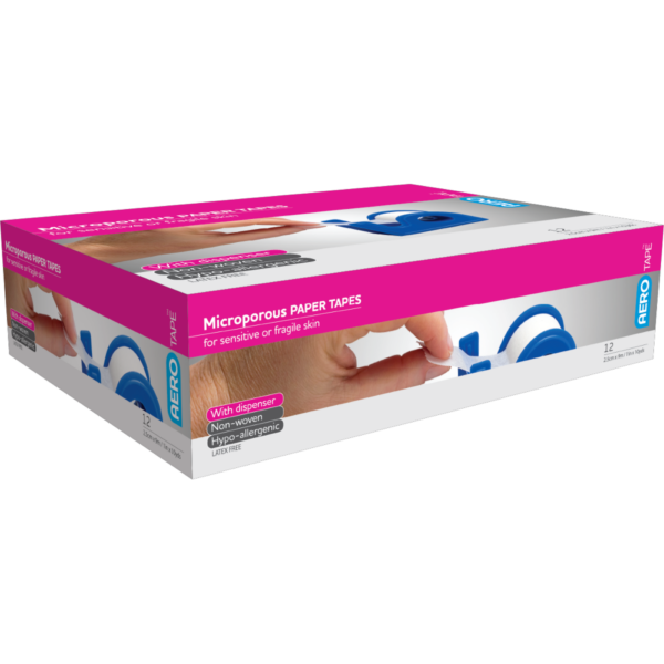 AEROTAPE White Microporous Paper Tape with Dispenser 2.5cm x 9.1M Box/12