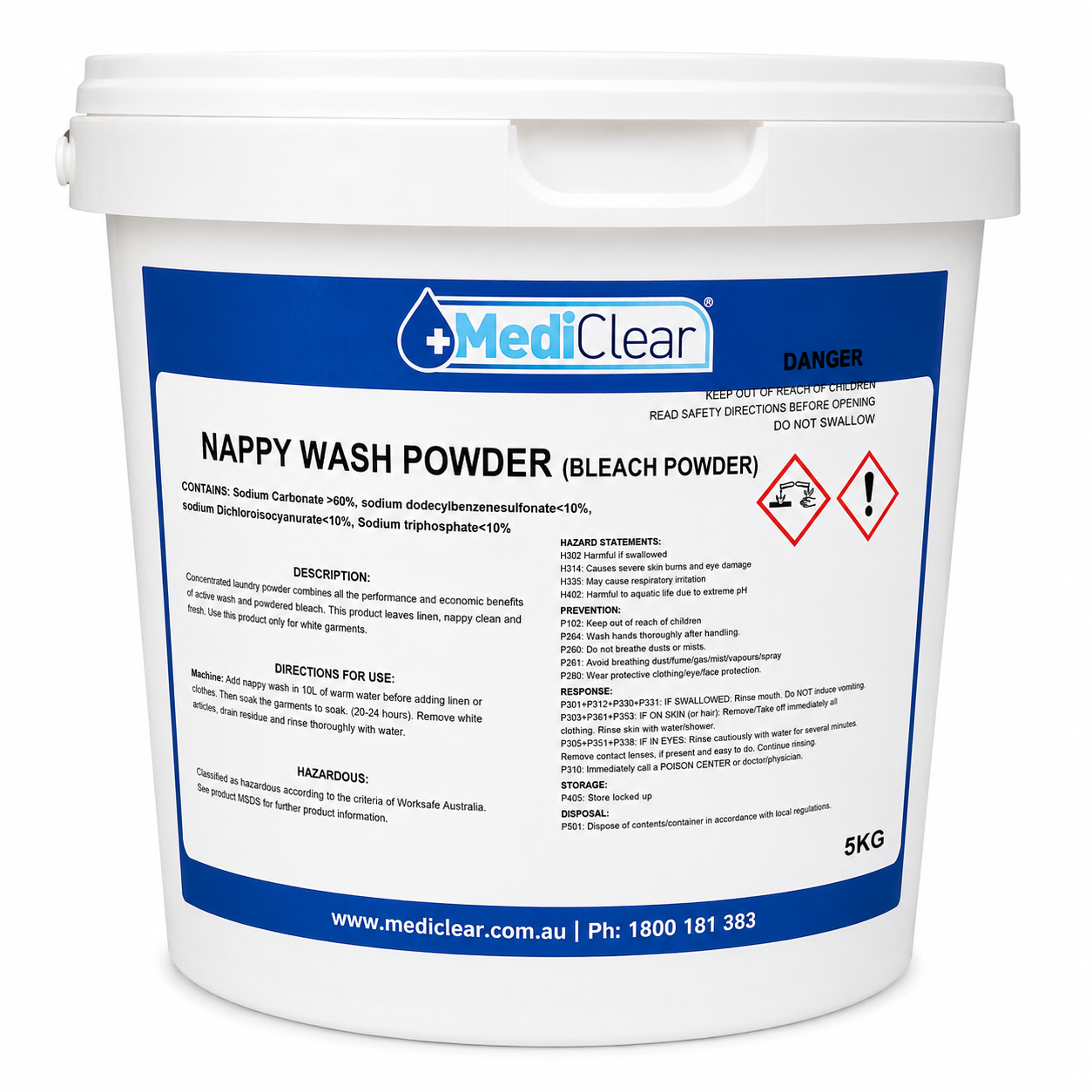 Mediclear Nappy Wash Powder - Concentrated Bleach Powder (5kg Pail)