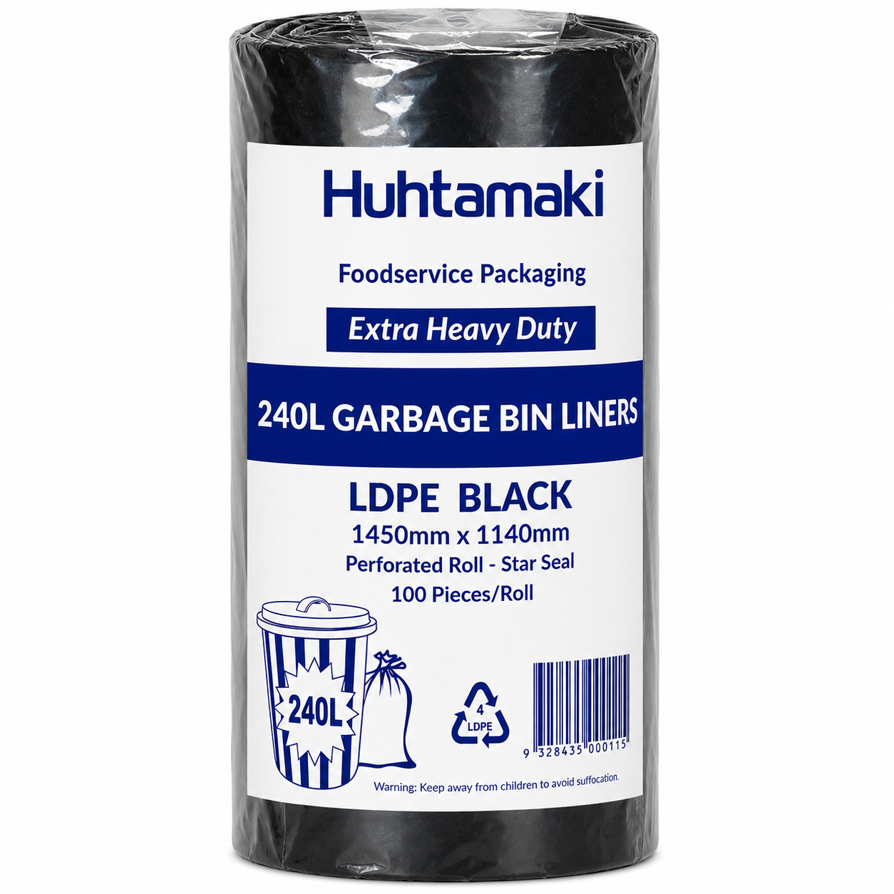 Extra Heavy Duty Bin Liners – LDPE 240L (Black Roll & Natural Flat Pack)