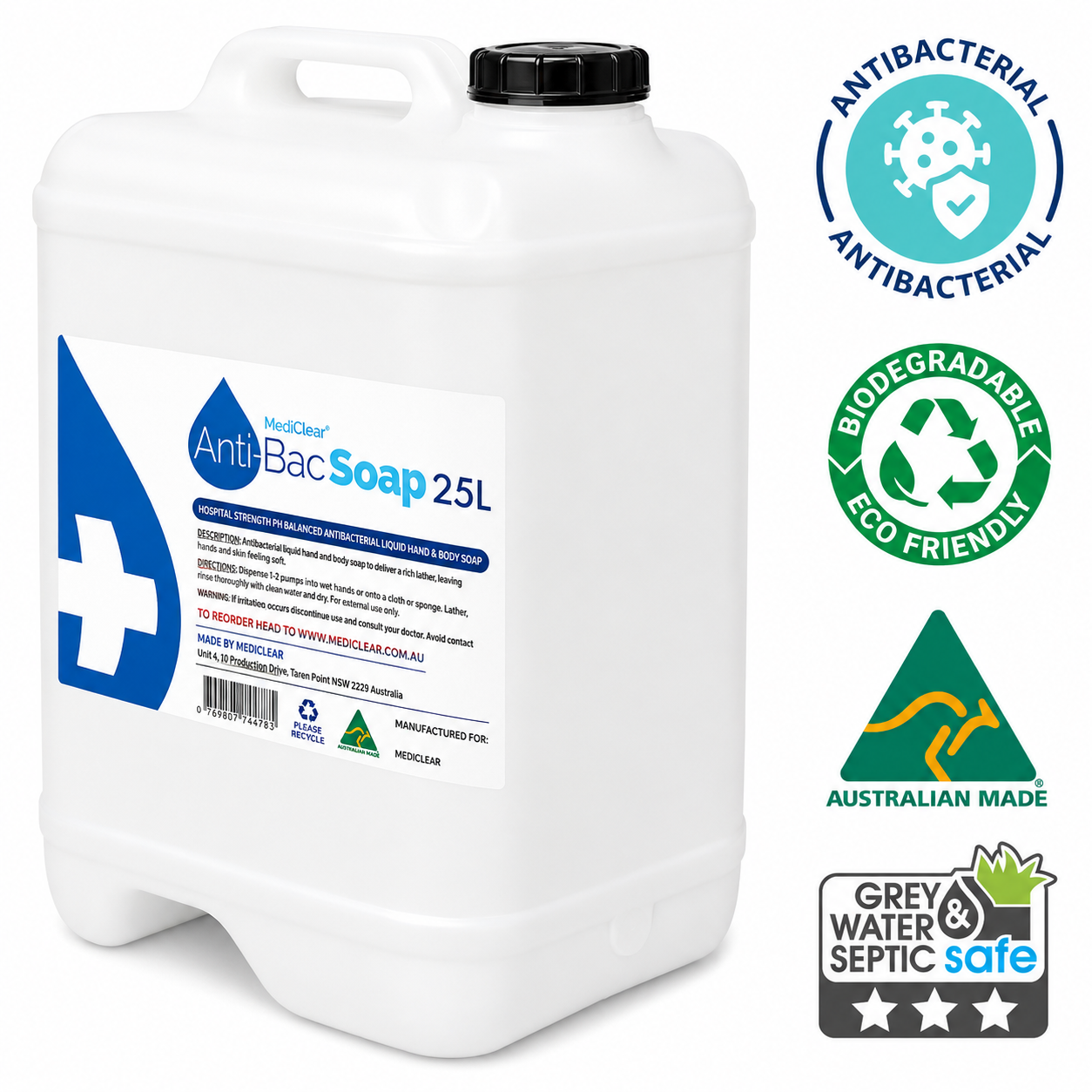Mediclear Anti-Bacterial Liquid Hand Soap – Sensitive Skin Formula (500ml, 5L & 25L)