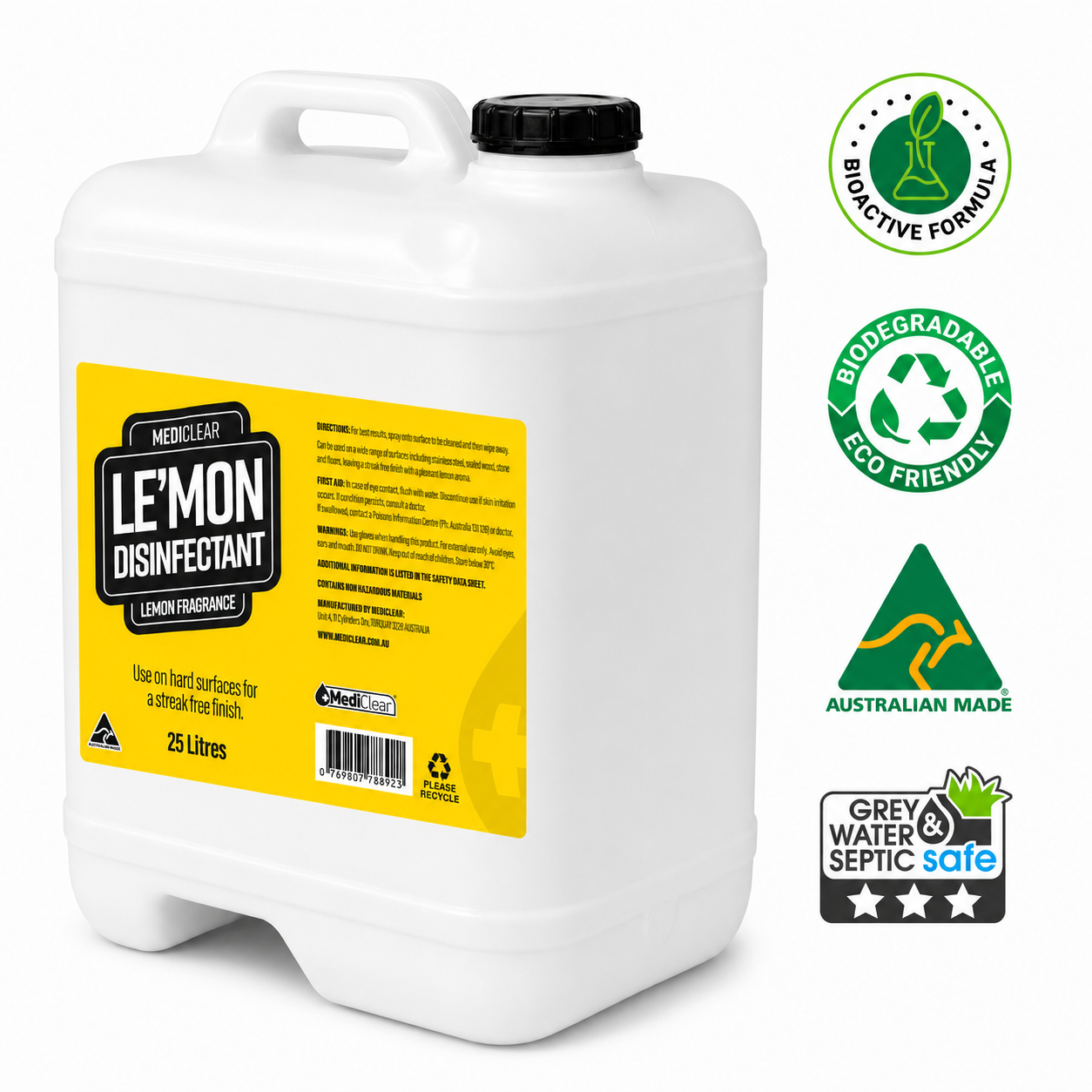 Mediclear Le'Mon Lemon Disinfectant Surface Sanitiser & Cleaner (750ml, 5L & 25L)