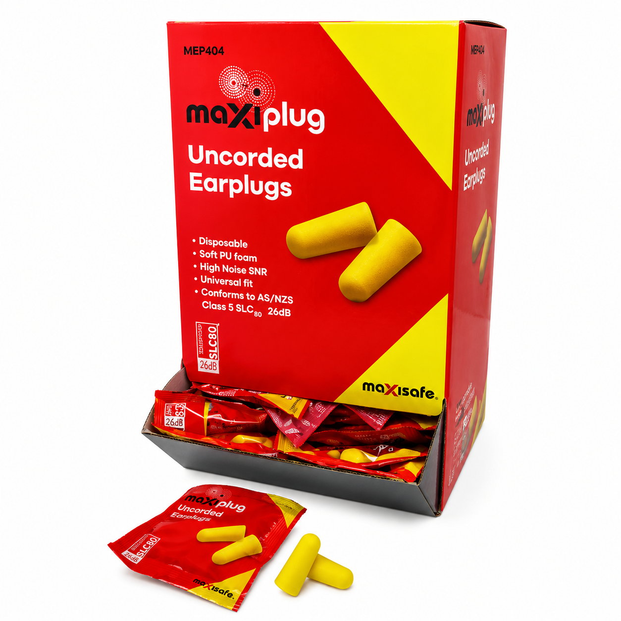 MaxiPlug Corded Earplugs – Class 5 Polyurethane (Box of 100 Pairs)