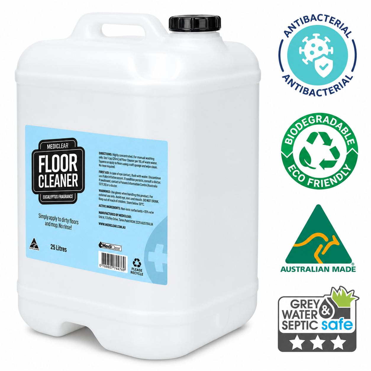 Mediclear Antibacterial Disinfectant Floor Cleaner - Eucalyptus (5L & 25L)