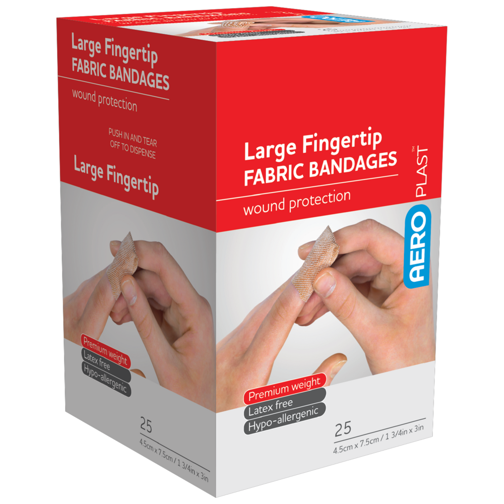 AEROPLAST PREMIUM FABRIC LARGE FINGERTIP BANDAGE 7.5 X 4.5CM QTY 25