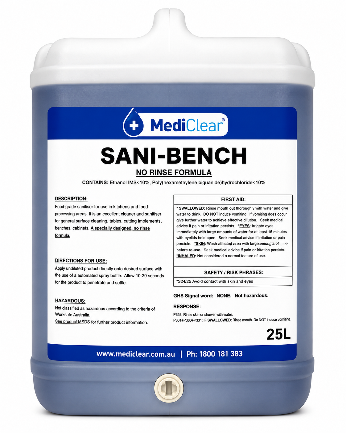 MediClear Sani Bench No-Rinse Surface Sanitiser – (5L & 25L)