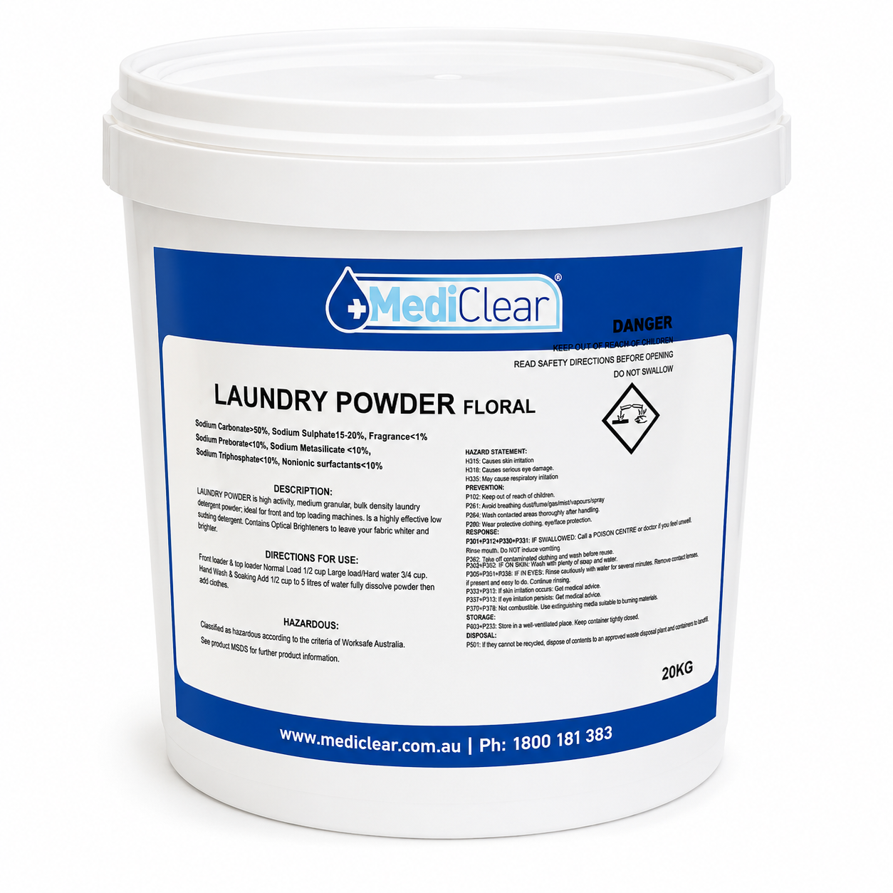 Mediclear Laundry Powder Floral - High Activity Low Sudsing Detergent (20kg)