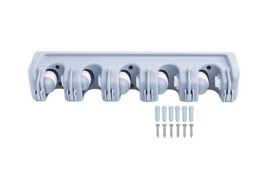 Wall Mounted Broom & Mop Holder - 5 Slot Metal Wire Rack