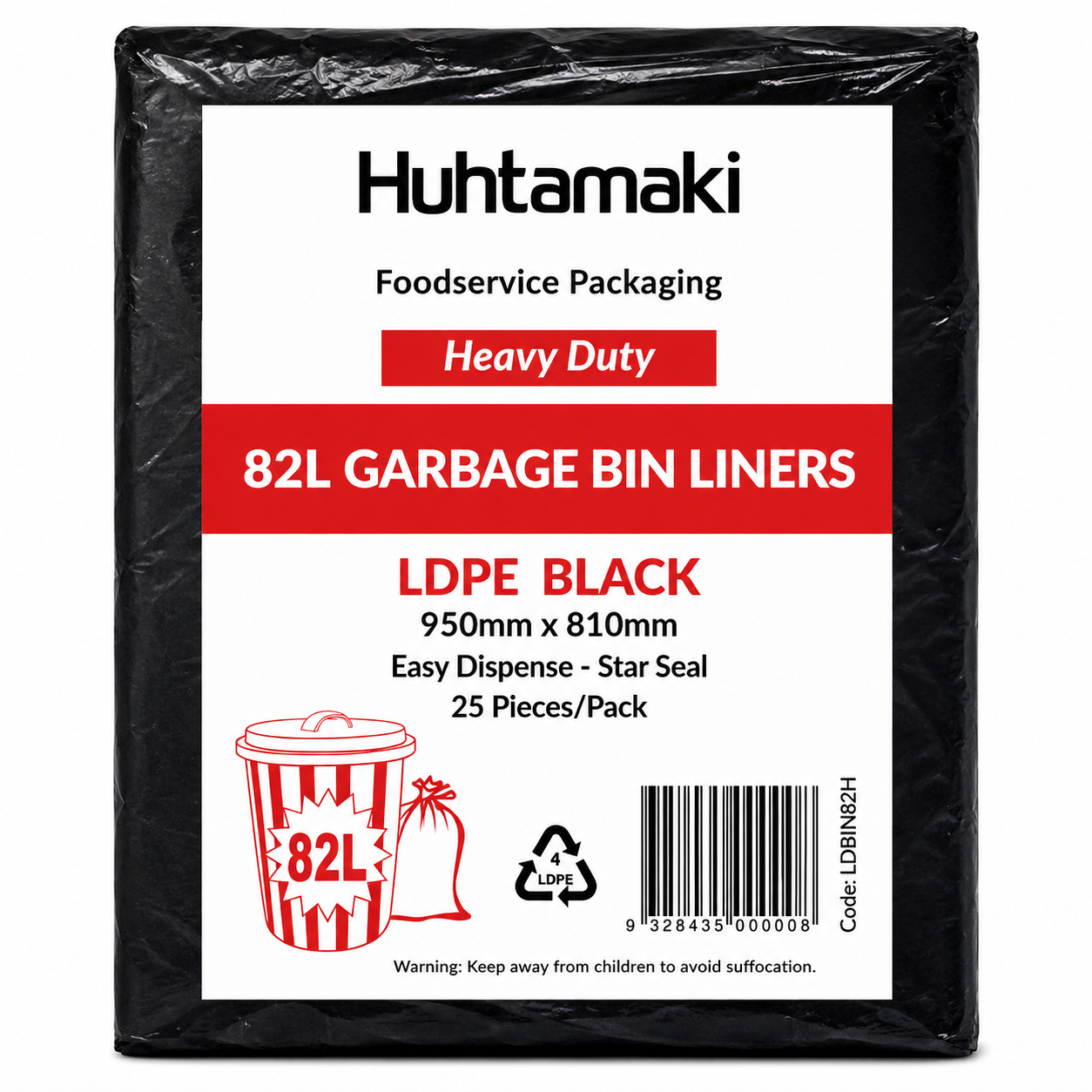 Heavy Duty Black Bin Liners – LDPE (82L, 120L & 240L)