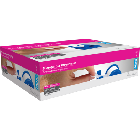 AEROTAPE White Microporous Paper Tape with Dispenser 2.5cm x 9.1M Box/12
