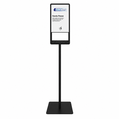 Mediclear Boxhead Stand Hand Sanitiser Dispenser - Touchless Steel Floor Stand (Black & White)