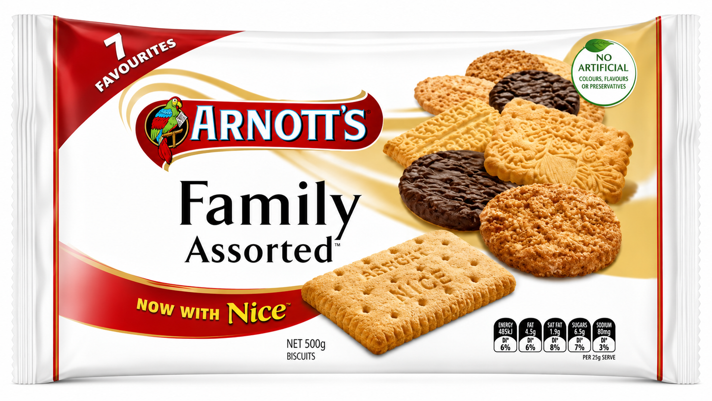 Arnott's Biscuits 500g - Family Favourites & Cream Favourites (Box of 8)