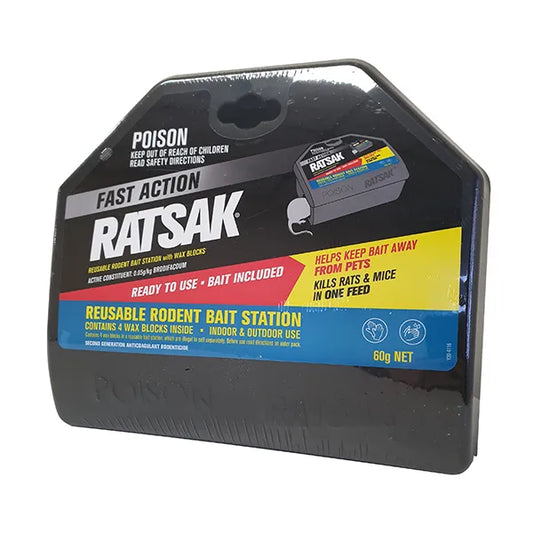 Ratsak Reusable Rat & Mouse Bait Station - Pre-Baited with 4 Wax Blocks