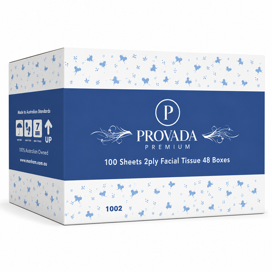 Provada Facial Tissue – 2 Ply Hypoallergenic Virgin Pulp 100 Sheets (Carton of 48 Boxes)