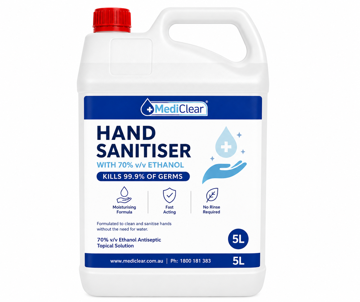 Mediclear Premium Liquid Hand Sanitiser – Ethanol Based 5L (Bulk Refill)