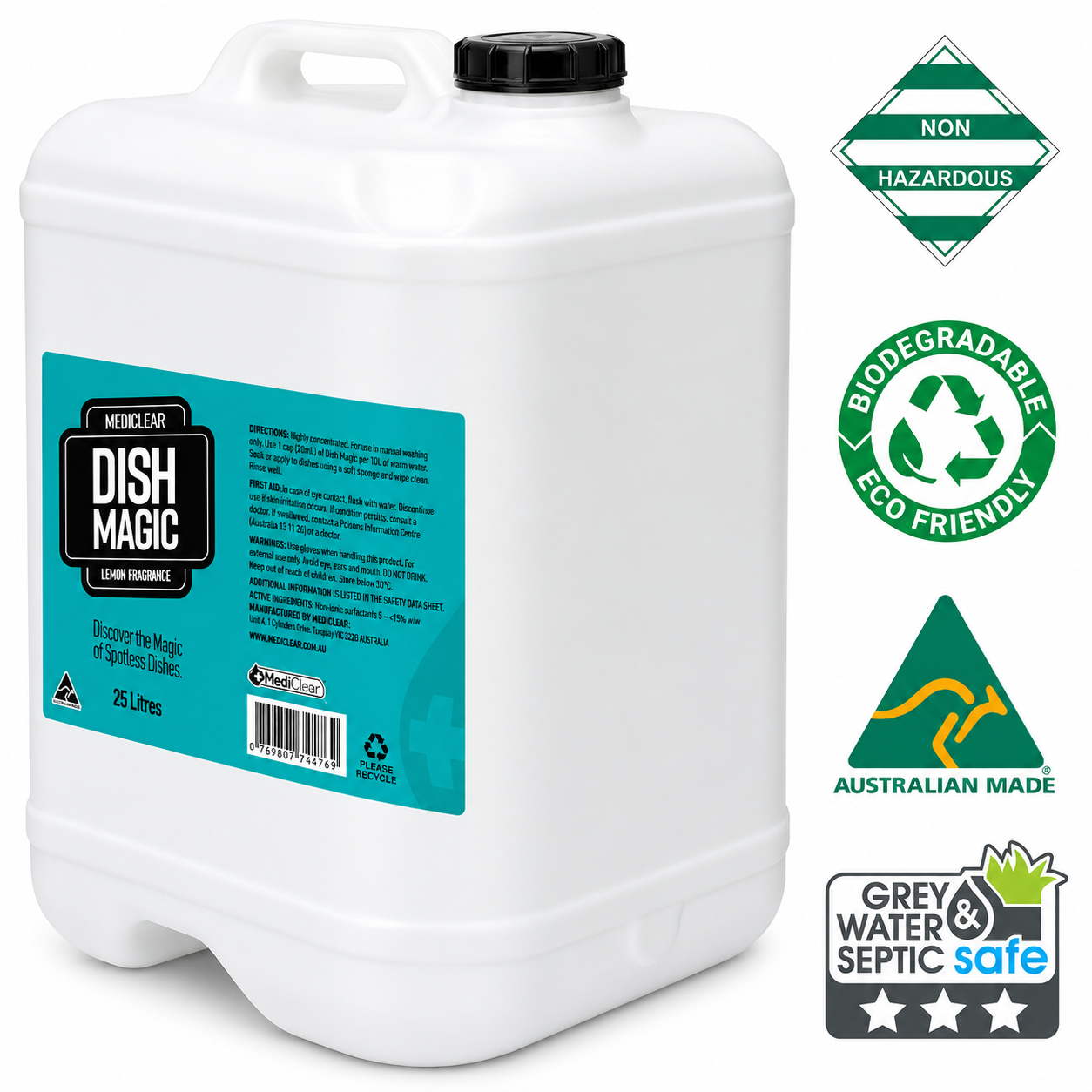 Mediclear Dish Magic Biodegradable Dishwashing Liquid - Lemon (750ml, 5L & 25L)