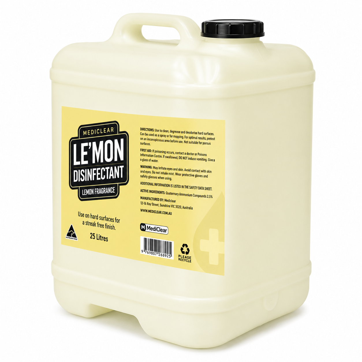 MediClear Le'Mon Lemon Disinfectant – Antibacterial Surface Cleaner & Sanitiser (750ml, 5L & 25L)