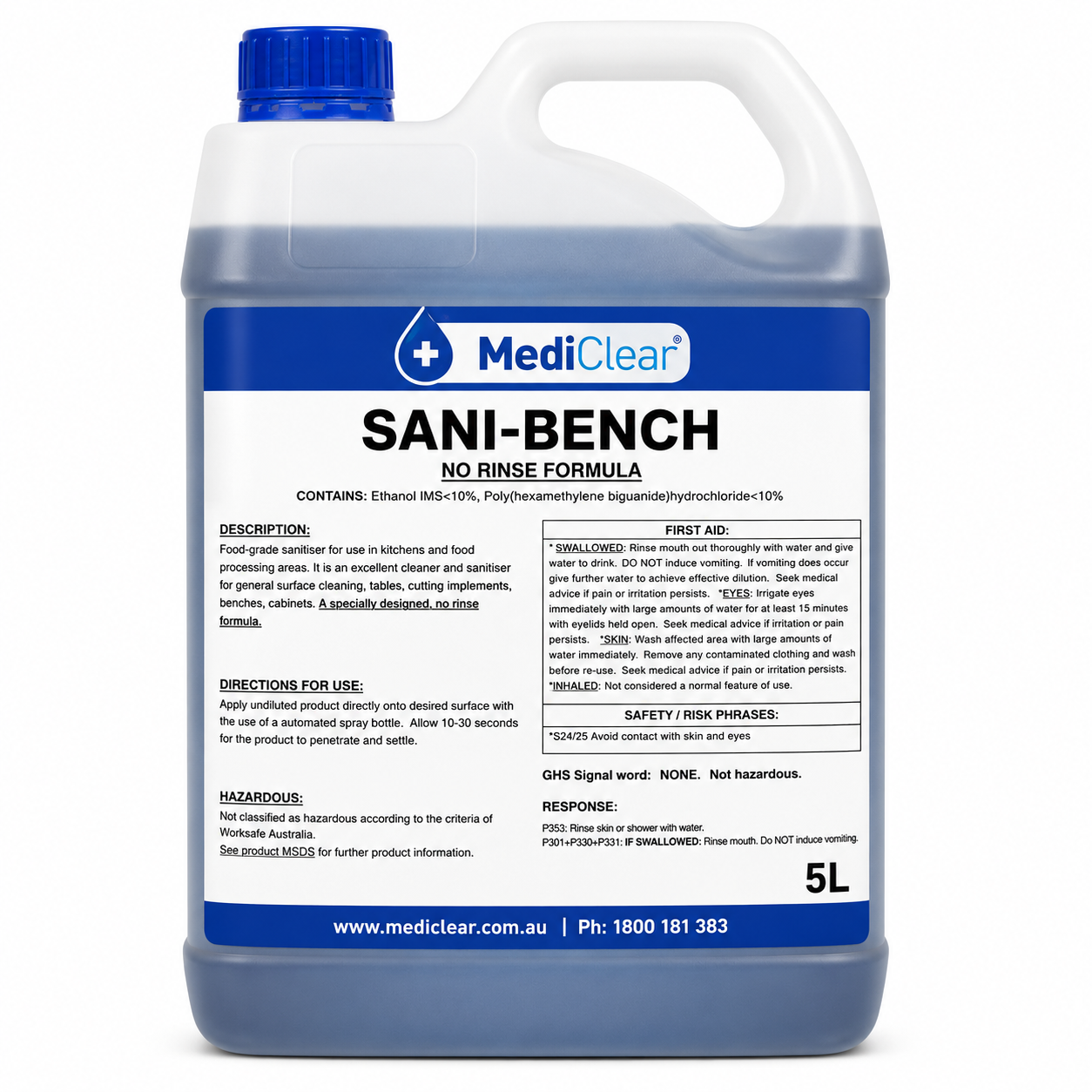 MediClear Sani Bench No-Rinse Surface Sanitiser – (5L & 25L)