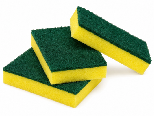 Scourer Sponge - Green & Yellow Commercial Grade 15cm x 10cm (Pack of 10)