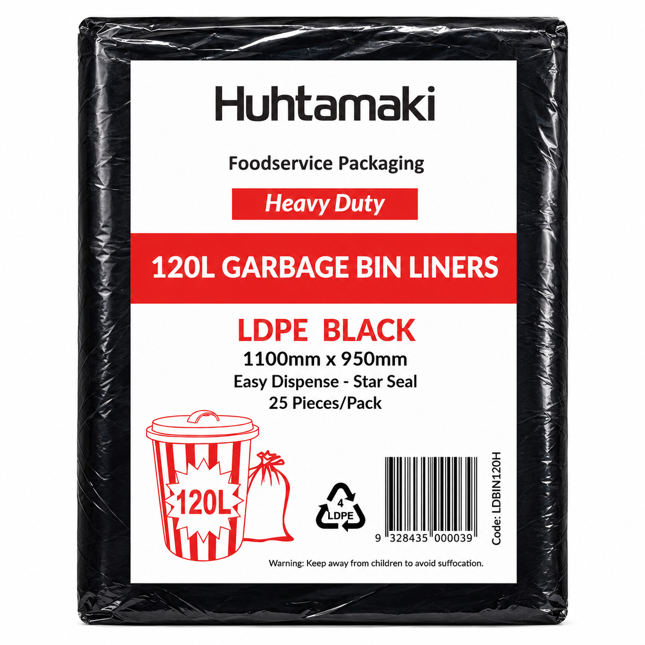 Heavy Duty Black Bin Liners – LDPE (82L, 120L & 240L)