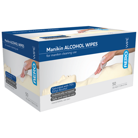 AEROWIPE 70% ETHYL ALCOHOL MANIKIN WIPE 19 X 14CM BOX/50