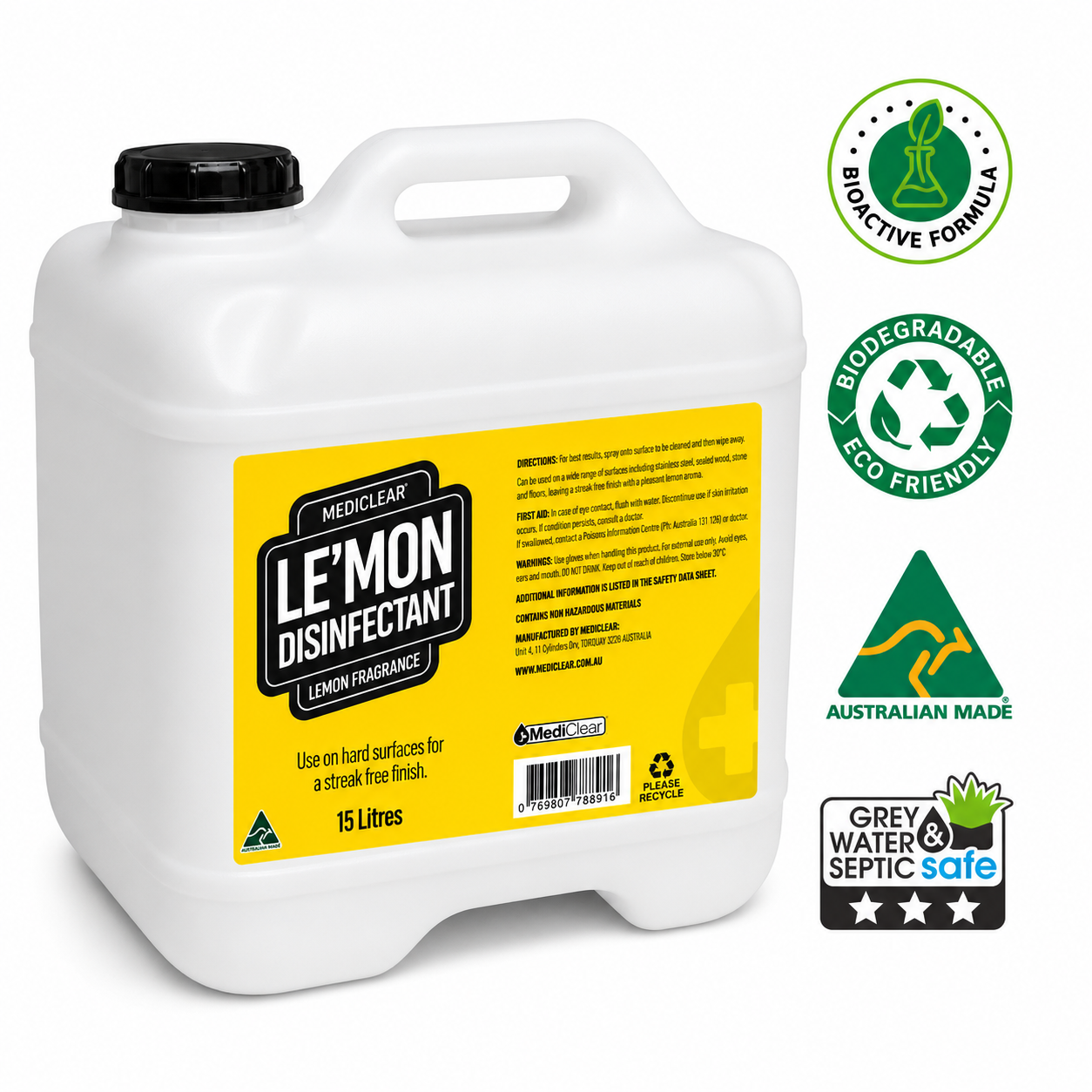 Mediclear Le'Mon Lemon Disinfectant Surface Sanitiser & Cleaner (750ml, 5L & 25L)