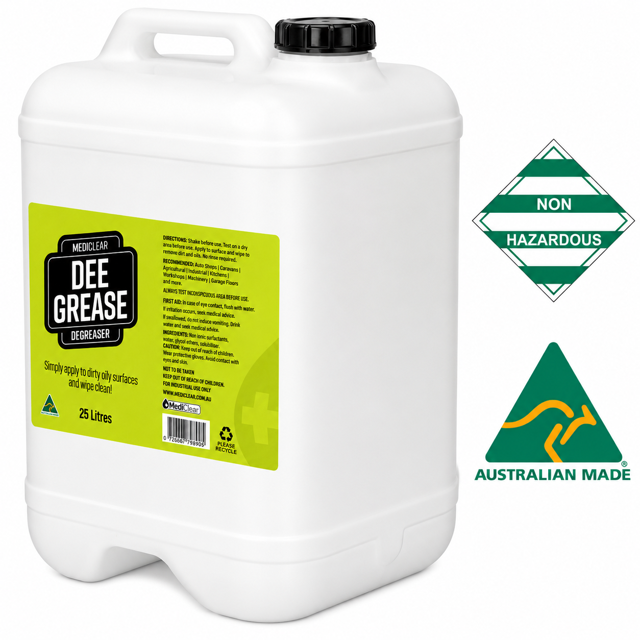 Mediclear Dee Grease Heavy Duty Degreaser - Non-Hazardous (750ml, 5L & 25L)