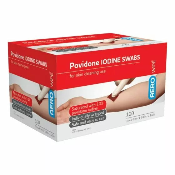 AEROWIPE POVIDINE LODINE 10%  60 X 33MM SWABS - QTY 100