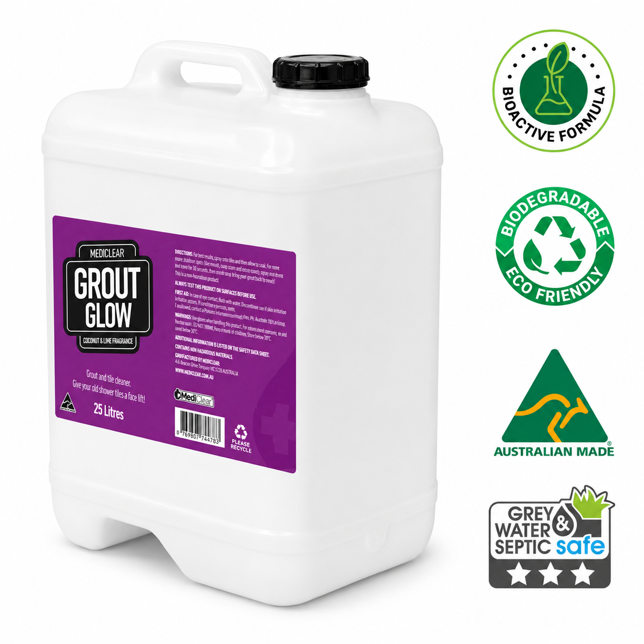 Mediclear Grout Glow Grout Cleaner & Mould Preventer - Coconut & Lime (750ml, 5L & 25L)